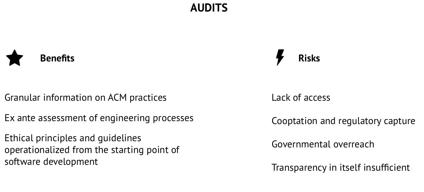An overview visualising the benefits and risks of audits.